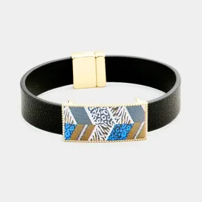 iLLASPARKZ Geo Patterned Genuine Leather Magnetic Bracelet