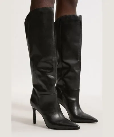 Karen Millen Leather Pointed High Heel Knee High Western Boots