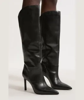 Karen Millen Leather Pointed High Heel Knee High Western Boots