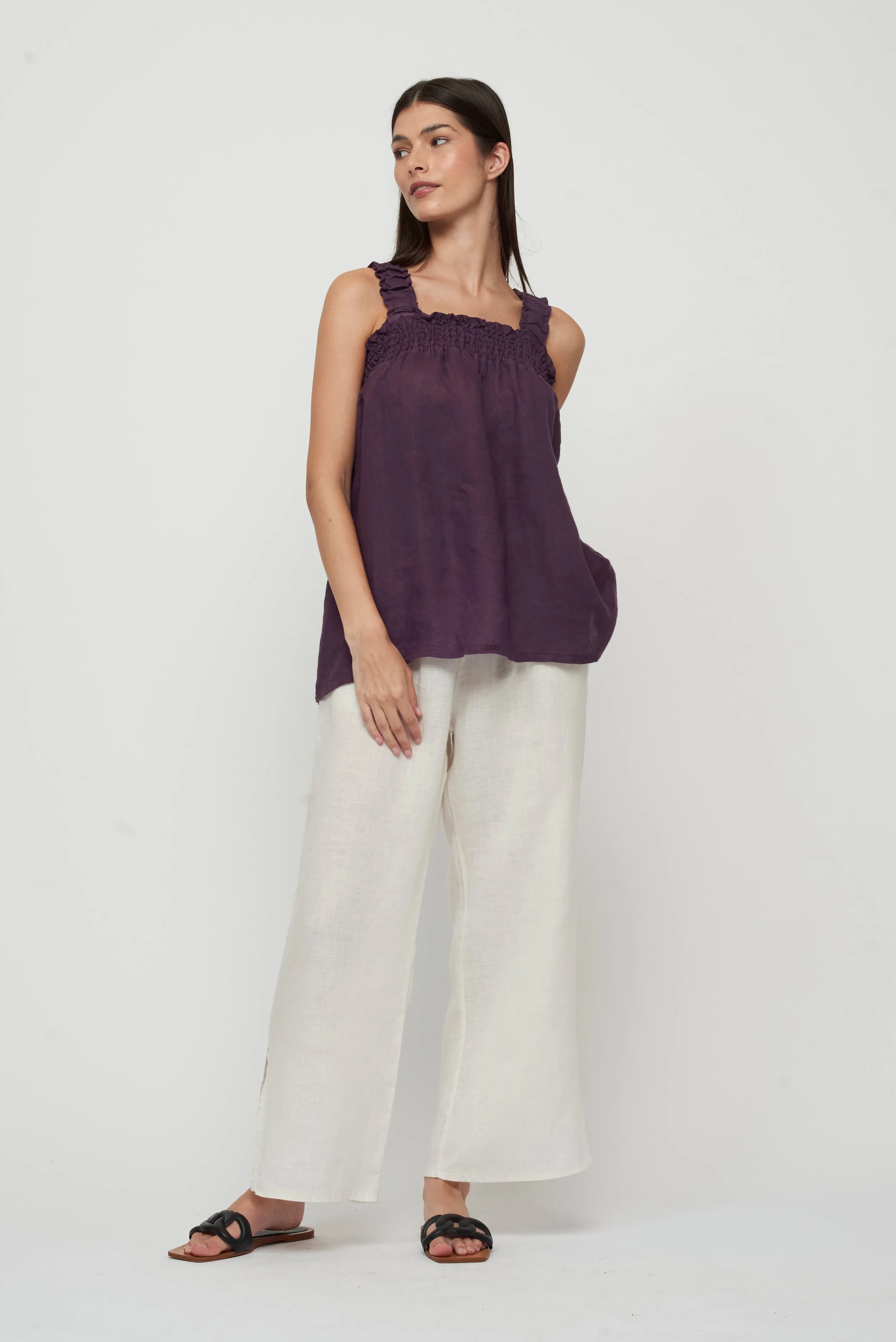 LINEN SPLIT LEG PANT