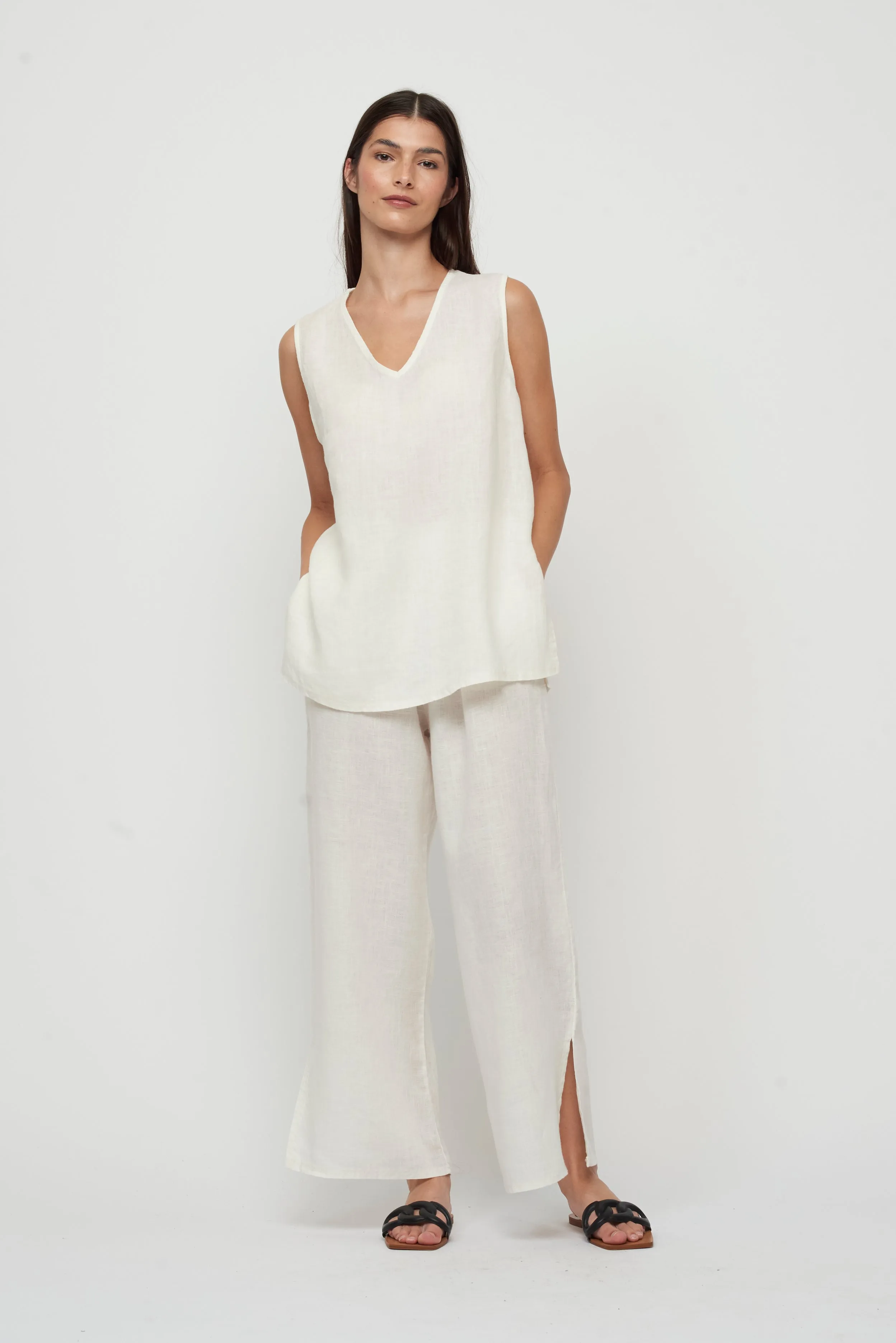 LINEN SPLIT LEG PANT