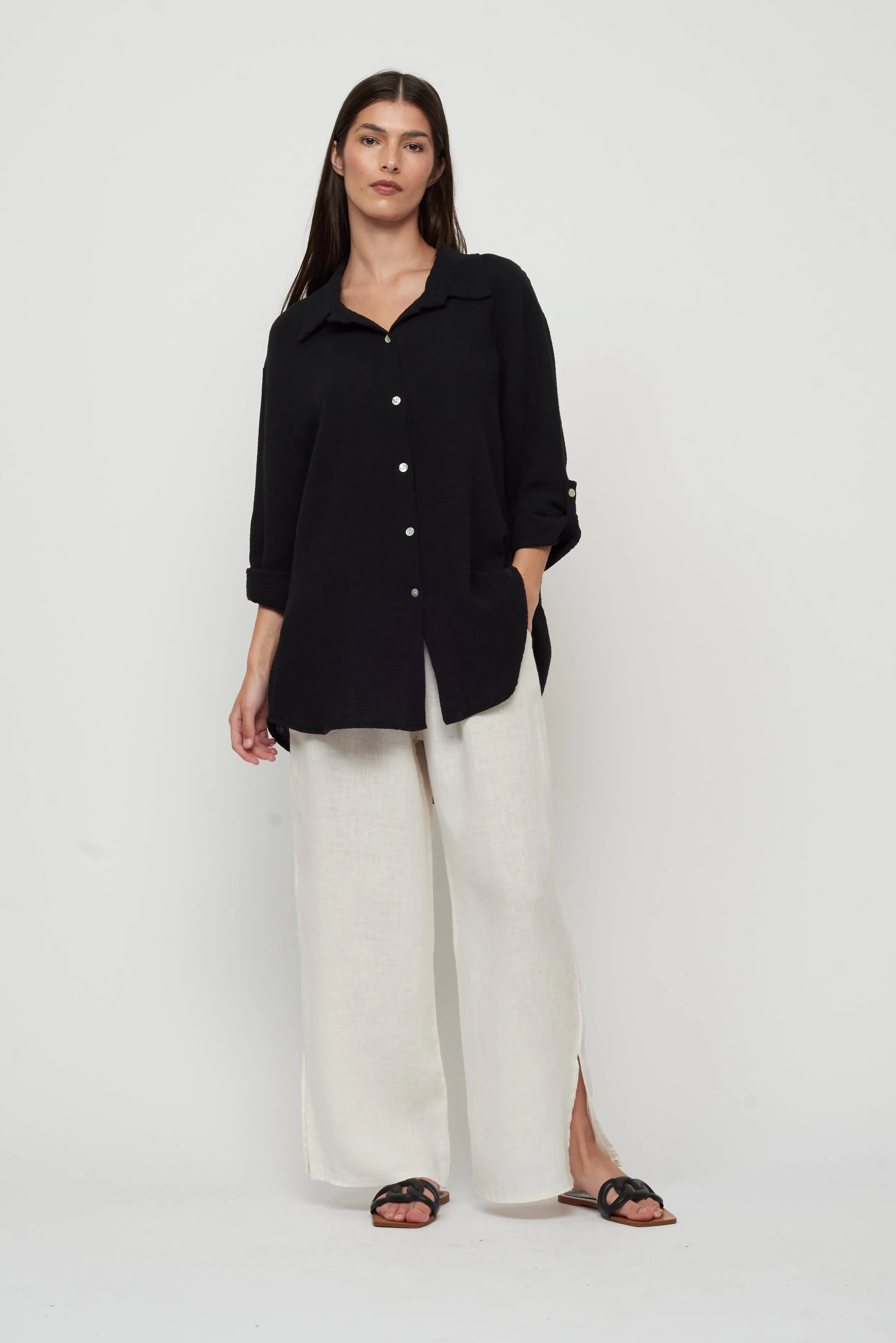 LINEN SPLIT LEG PANT