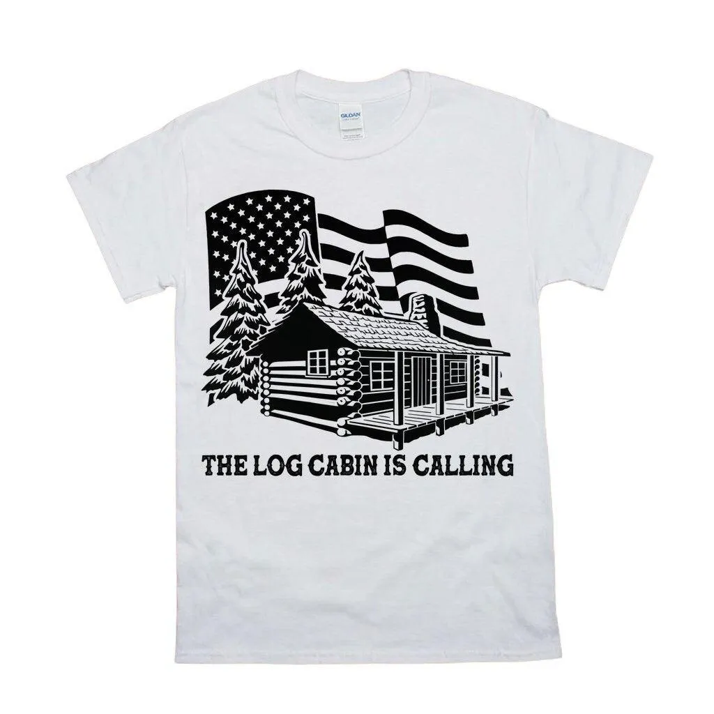 Log Cabin Is Calling American Flag T-Shirts,Natuer lover dad, Cabin Fever Shirt, Climbing, Hiking, Camping, Outdoors, Funny Tees