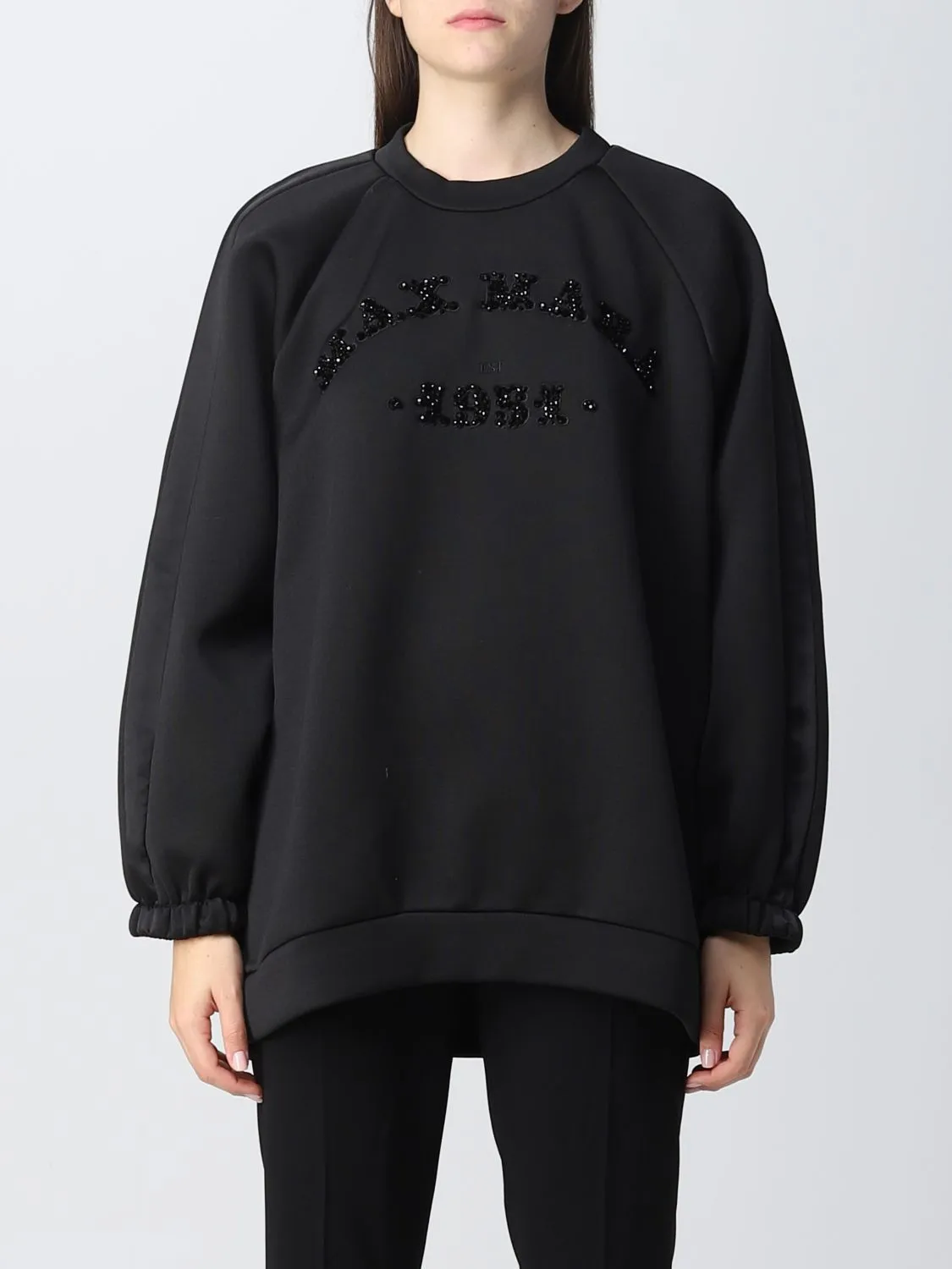 MaxMara  |Crew Neck Long Sleeves Plain Cotton Logo