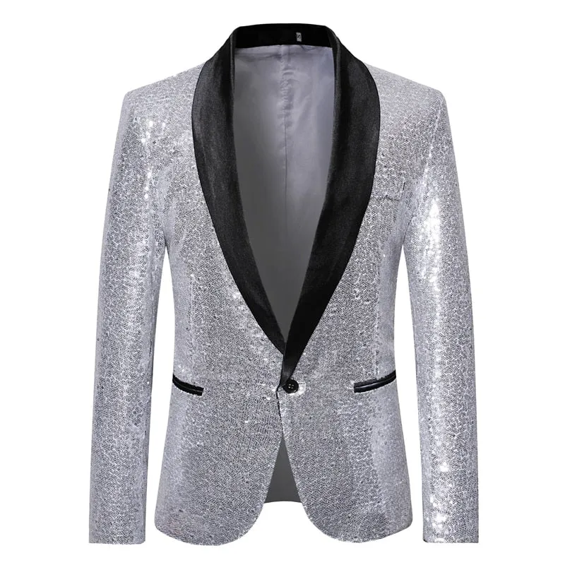 Men's Casual Style Shiny Sequins Night Club Wedding Party Blazer