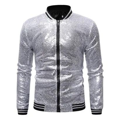 Men's Casual Style Shiny Sequins Night Club Wedding Party Blazer