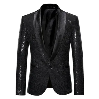 Men's Casual Style Shiny Sequins Night Club Wedding Party Blazer