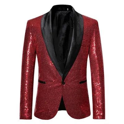 Men's Casual Style Shiny Sequins Night Club Wedding Party Blazer