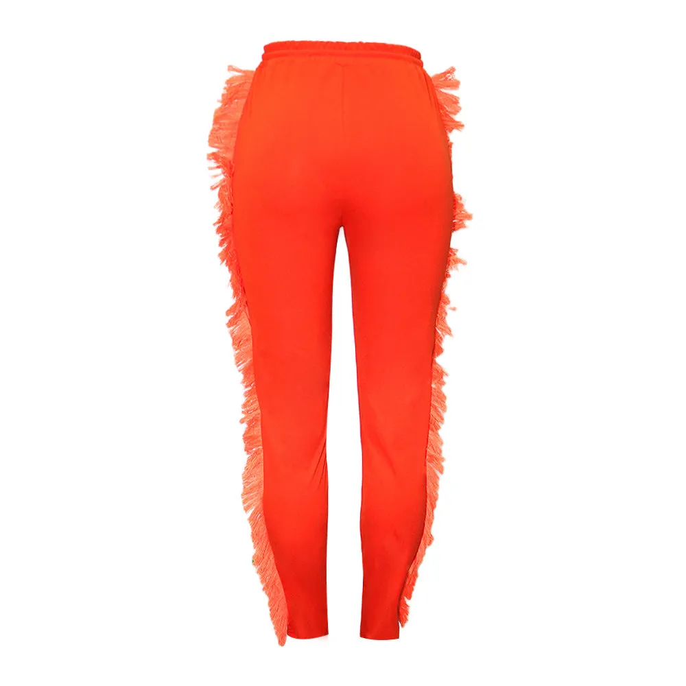 Mid Waist Side Tassel Pencil Pant