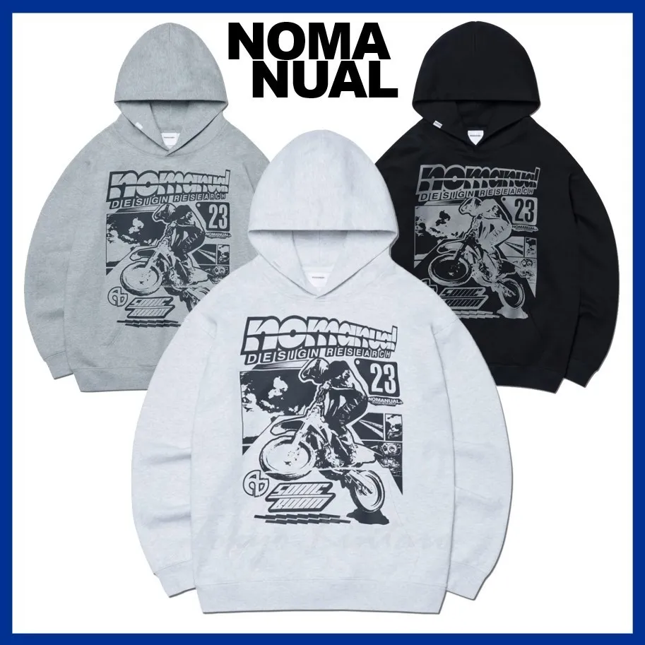 NOMANUAL  |Unisex Street Style Long Sleeves Logo Hoodies