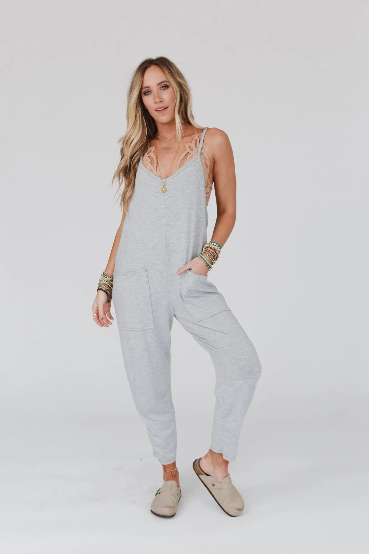 Out Of My Hands Pocketed Jumpsuit - Heather Gray