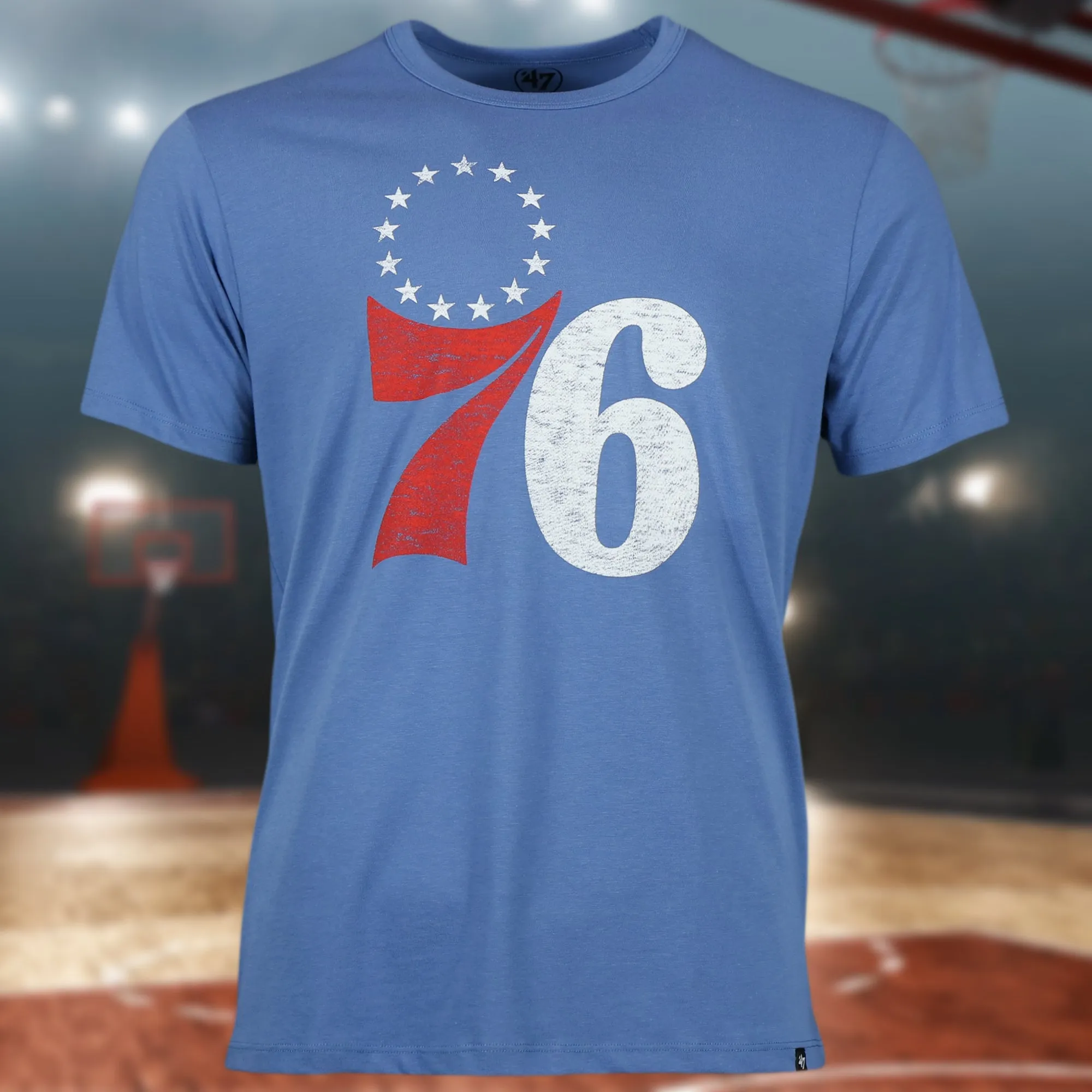 Philadelphia 76ers Distressed Throwback Logo Cadet Blue Premium Franklin T-Shirt