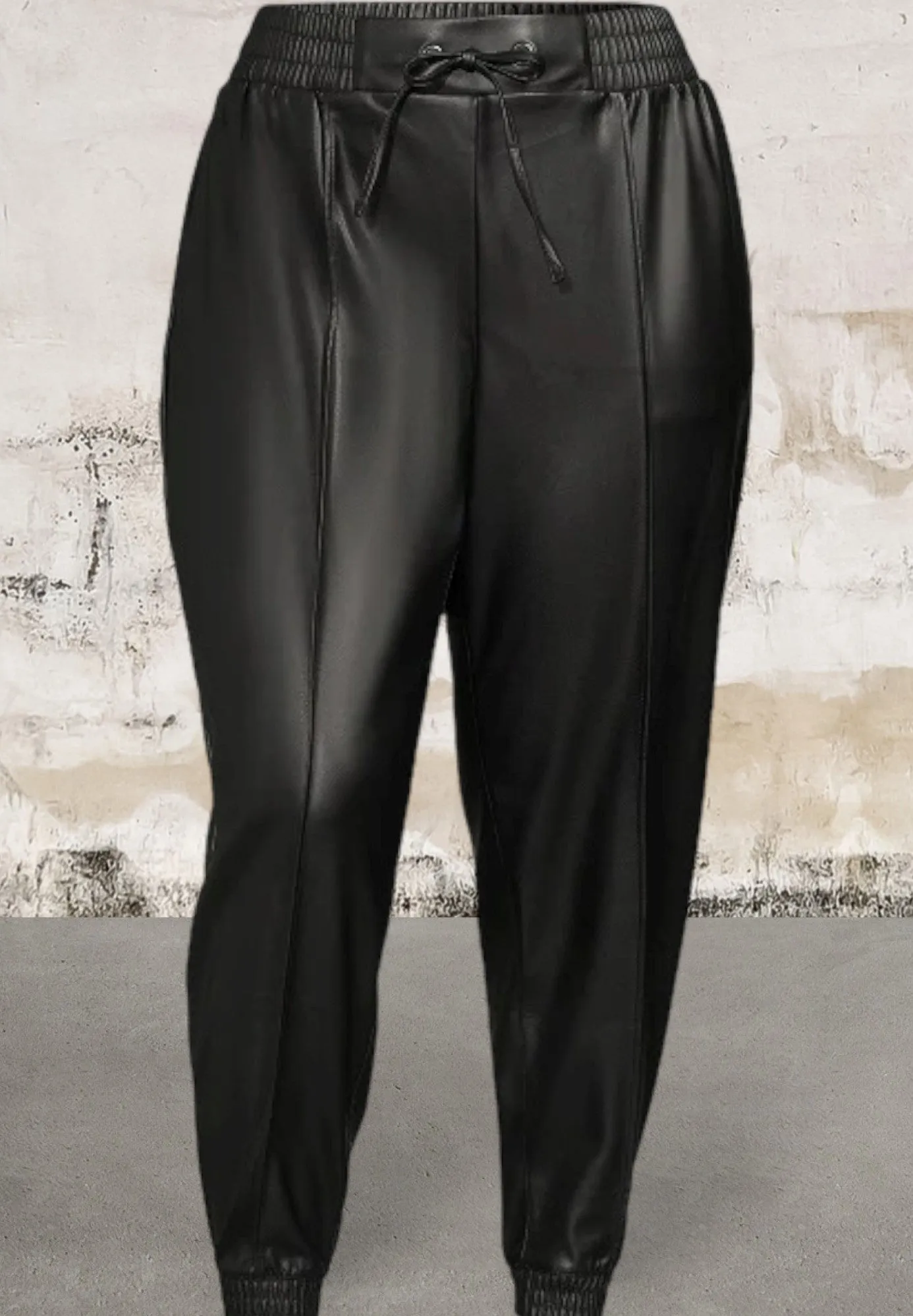 Plus size pintuck elastic waistband faux leather pants