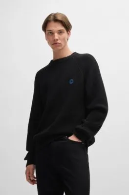 Ribbed-cotton sweater with logo badge