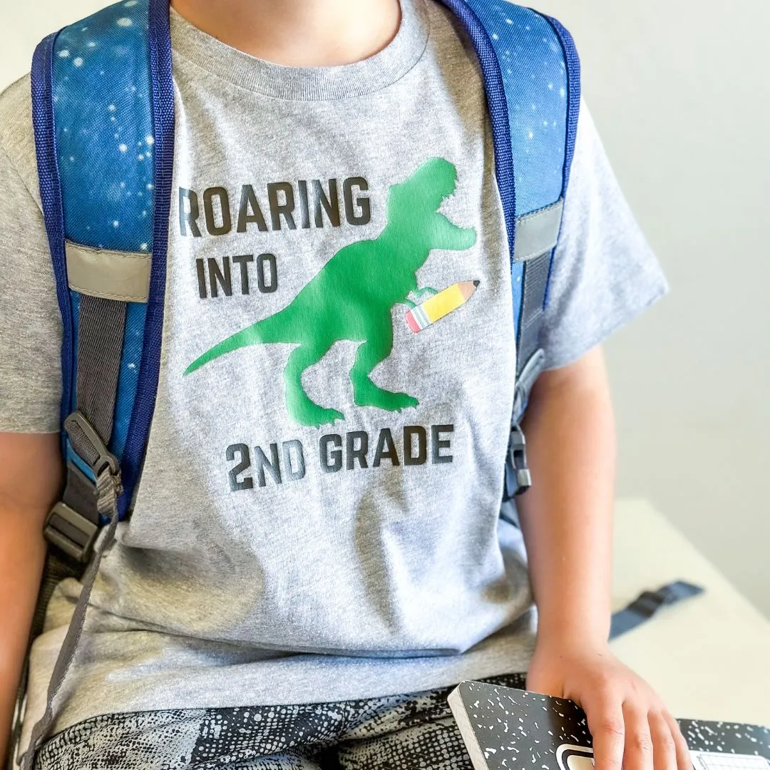 Roaring Into Second Grade Short Sleeve T-Shirt - Gray