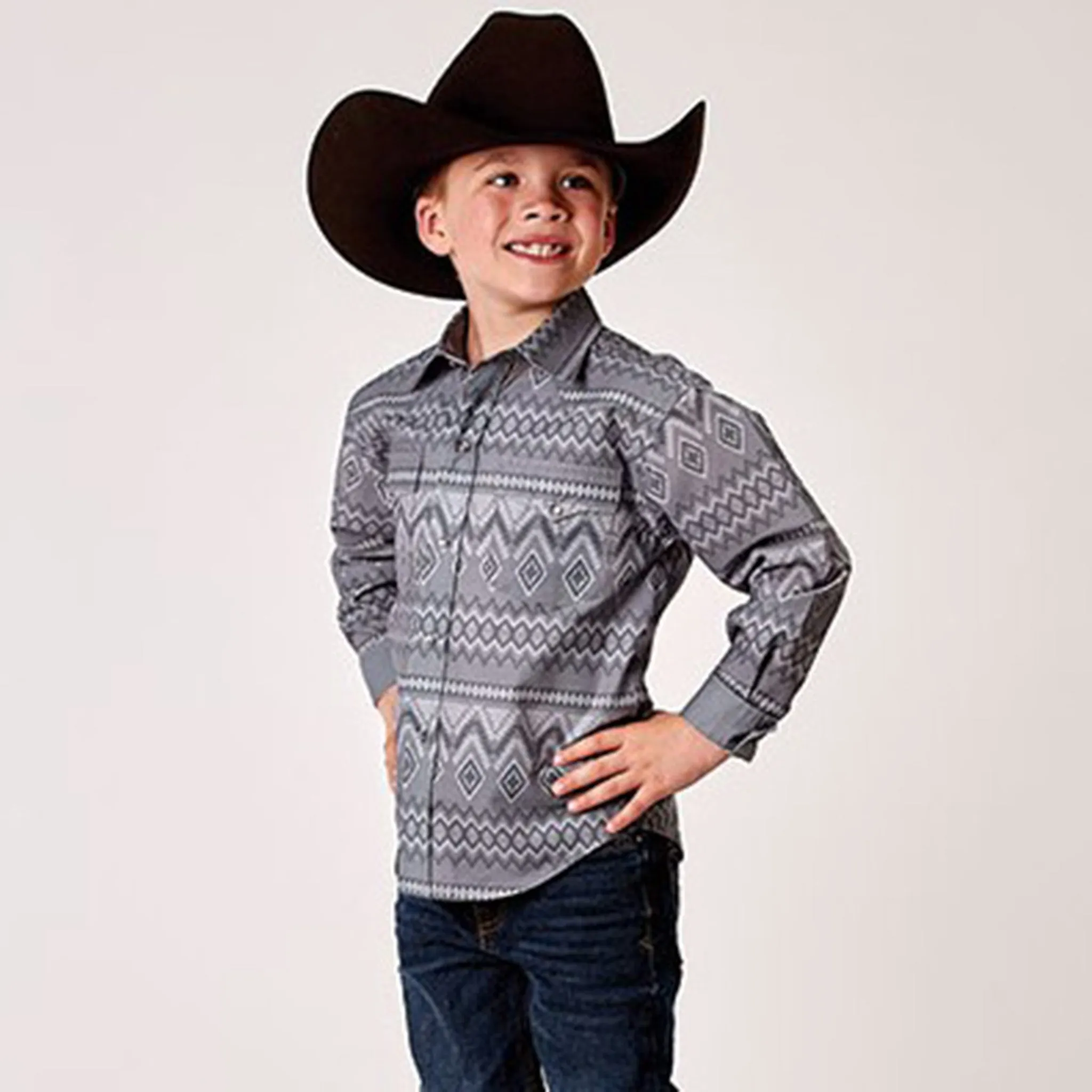 Roper Kids Gray Aztec Shirt