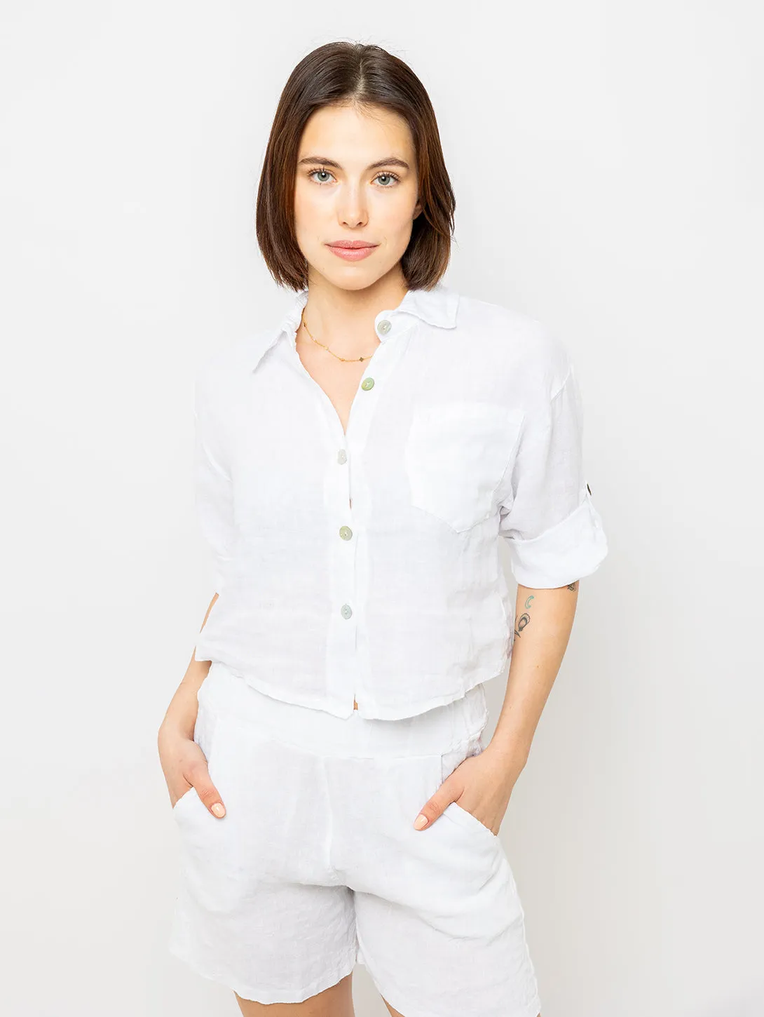 Short Linen Shirt - White