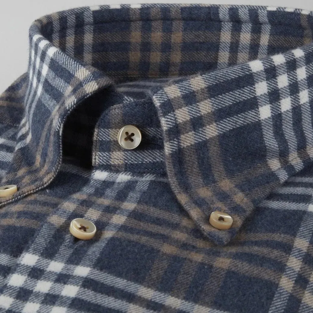 Stenstroms Casual Navy Checked Flannel Shirt