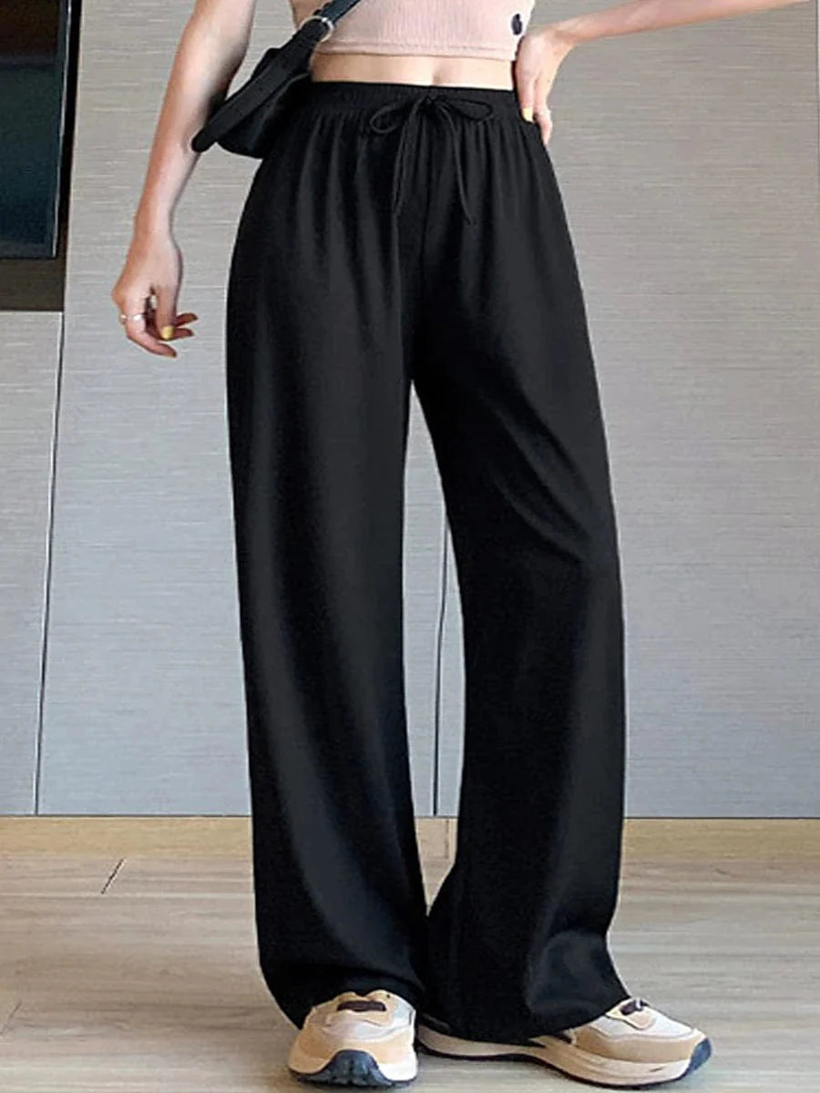 Stylish Women's Wide Leg Chinos Pants Trousers in Black and Pink Sizes S M