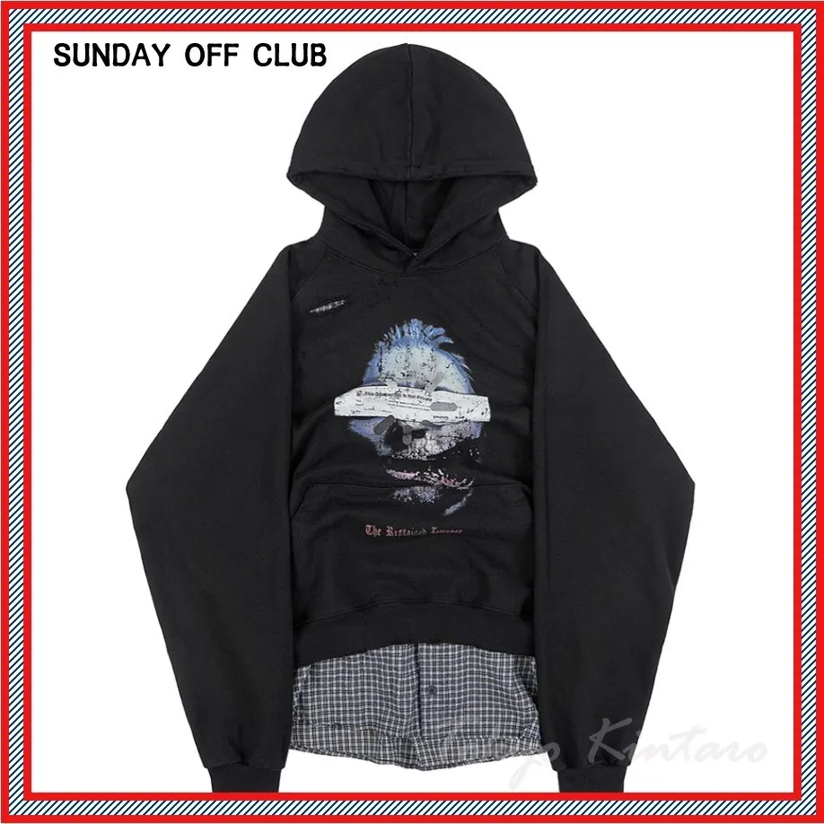 SUNDAYOFFCLUB  |Unisex Street Style Long Sleeves Logo Hoodies