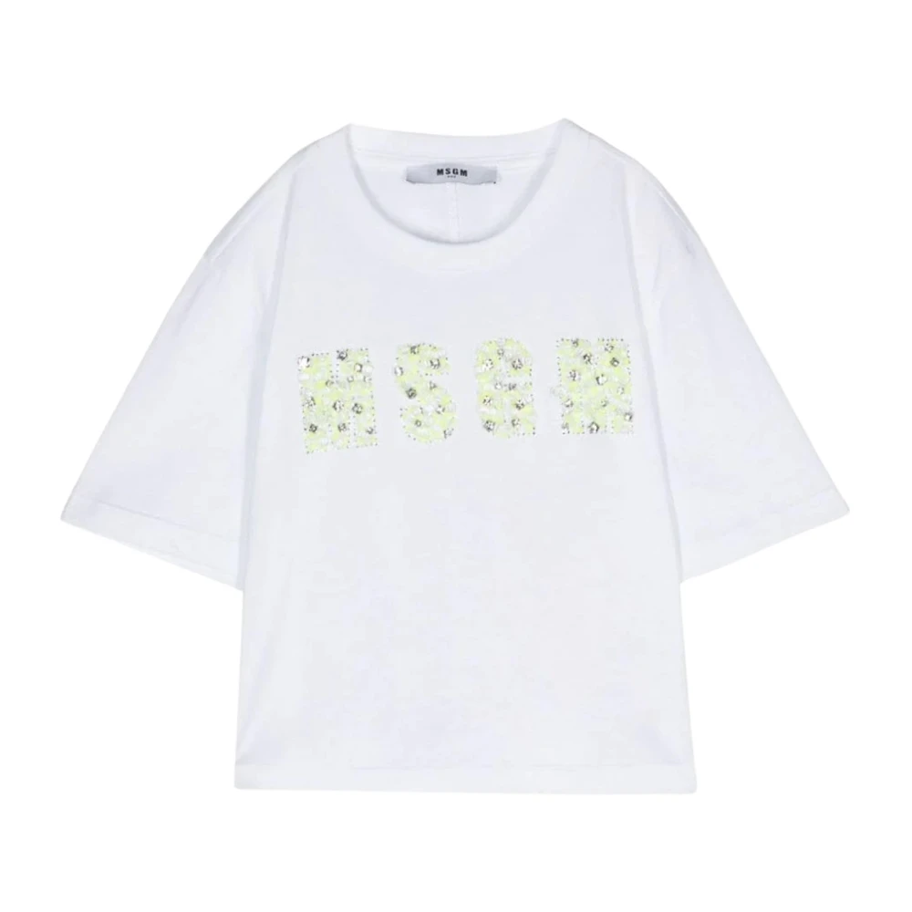 T-shirt Bianca con Applicazione Logo per Bambina