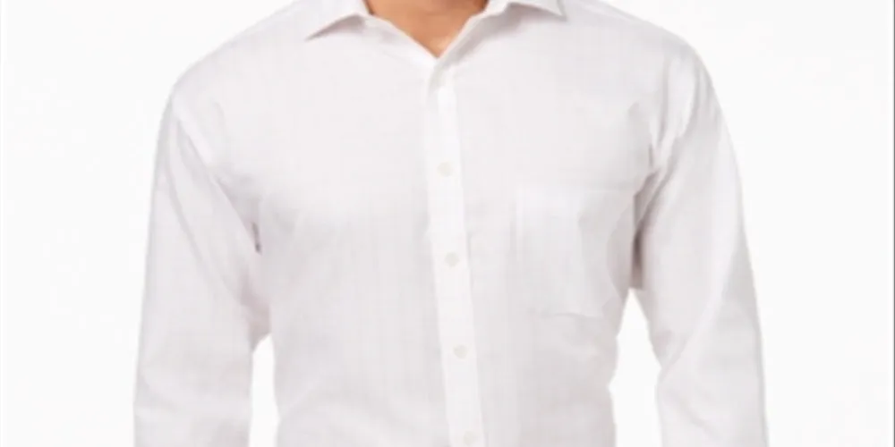 Tasso Elba Men's Twill Grid Pattern One Pocket Dress Shirt White Size 18