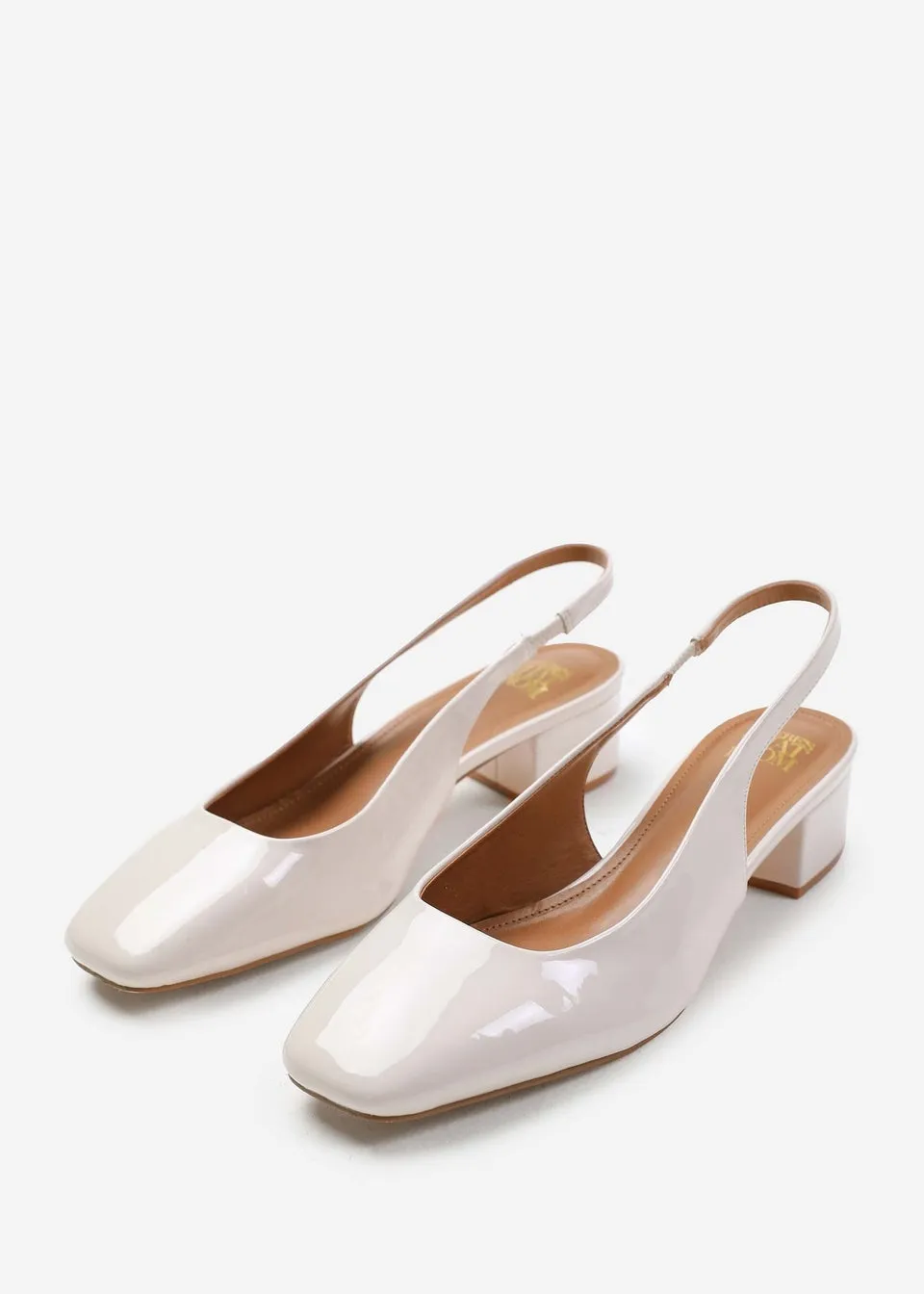 Where's That From Michigan Cream Wide-Fit Square Toe Slingback Heels