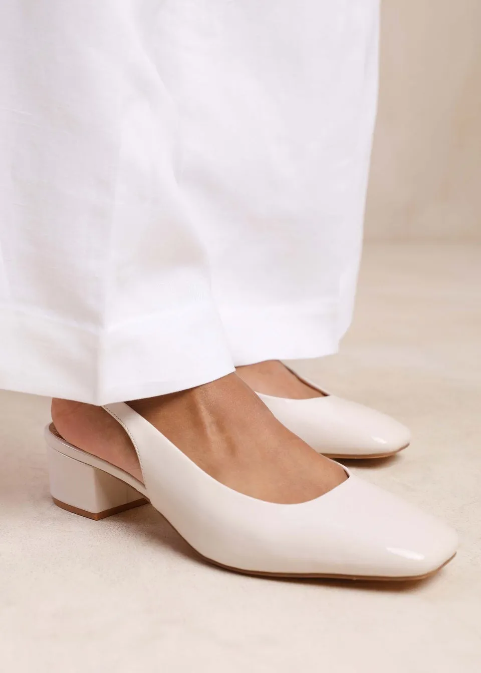 Where's That From Michigan Cream Wide-Fit Square Toe Slingback Heels