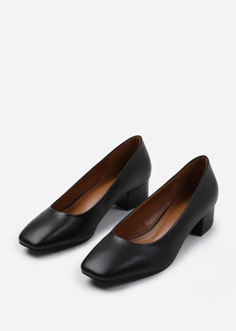 Where's That From Seattle Black Pu Wide-Fit Square Toe Heels