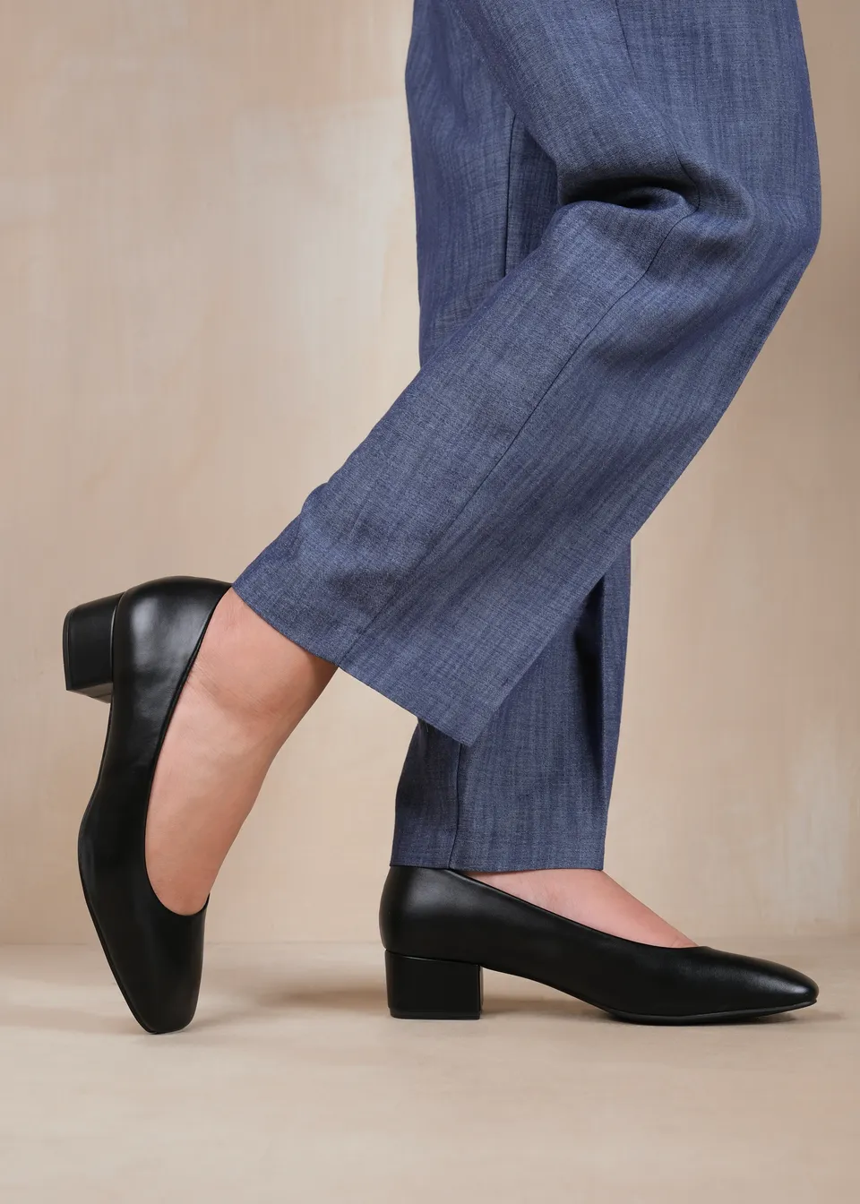 Where's That From Seattle Black Pu Wide-Fit Square Toe Heels